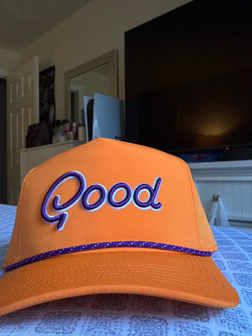 Good Embroidered Orange Baseball Cap with Purple Trim